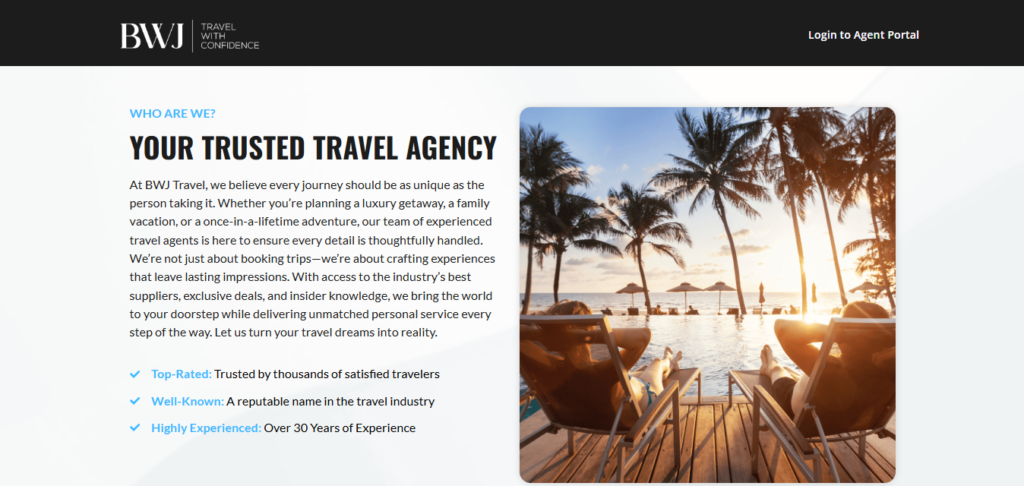 Screenshot of Homepage of Official Website of BWJ Travel